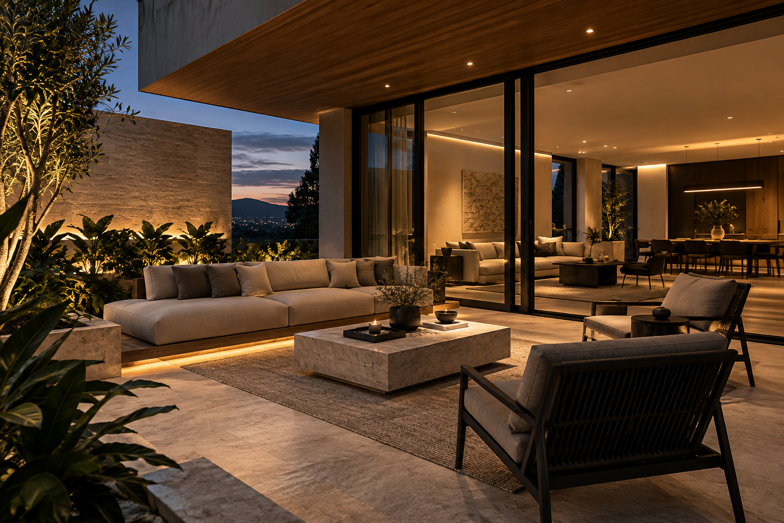 Diseño de terraza e interior residencial